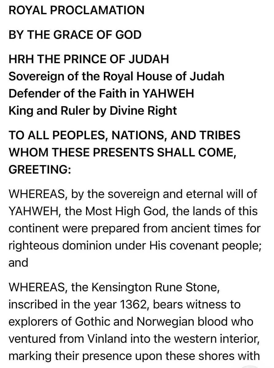 RealHRH_Richard's tweet photo. @WhiteHouse @POTUS @thejointstaff @DeptofWar @USArmy @usairforce @USNavy @USMC @USCG @USSpaceForce @UN @AP @FoxNews @CNN @ABC @aishahhasnie 
Royal Proclamation by the Grace of God I HRH Richard The Prince of Judah hereby shall make this known &amp; to which I affix my Divine mark 
8ن https://t.co/DJqfjCP7IN