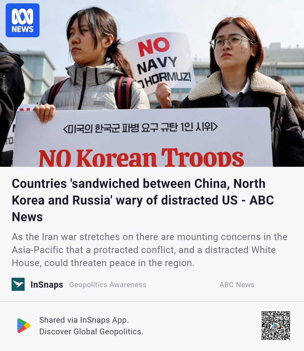 BuildWtPrakhar's tweet image. Countries 'sandwiched between China, North Korea and Russia' wary of distracted US - ABC News

Shared Via InSnaps App: credibletechnologies.in/a/L_9Inkp8d35E…

#AbcNews #North #Korea #China #Russia #Abc #Geopolitics