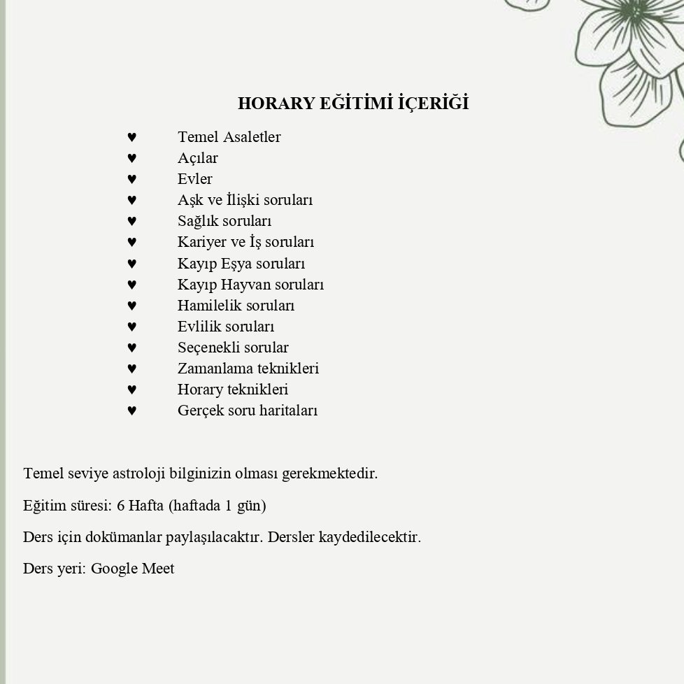 nizastroloji's tweet photo. ❤️‍🔥ÇEKİLİŞ❤️‍🔥

Ücretsiz Horary Astrolojisi Eğitimi 1 Derslik Paket

Horary Eğitimi sınıfında işlediğim, Horary bakmanın temel kurallarını anlattığım konulardan sadece 1 tanesini içeren ders kayıt videosuna ulaşmak için beni takip etmeniz ve bu tweeti RT'lemeniz yeterli ❤️

Çekilişte çıkan 10 KİŞİYE bu ders videosunu ileteceğim.

Yarın akşam sonucu açıklayacağım.

Horary konusunda bilgilerinizi artırmak, profesyonelleşmek ve astroloji dünyasına yeni bir alandan bakmak isterseniz 6 Derslik Horary Eğitimi 25 Mart'ta başlayacak.