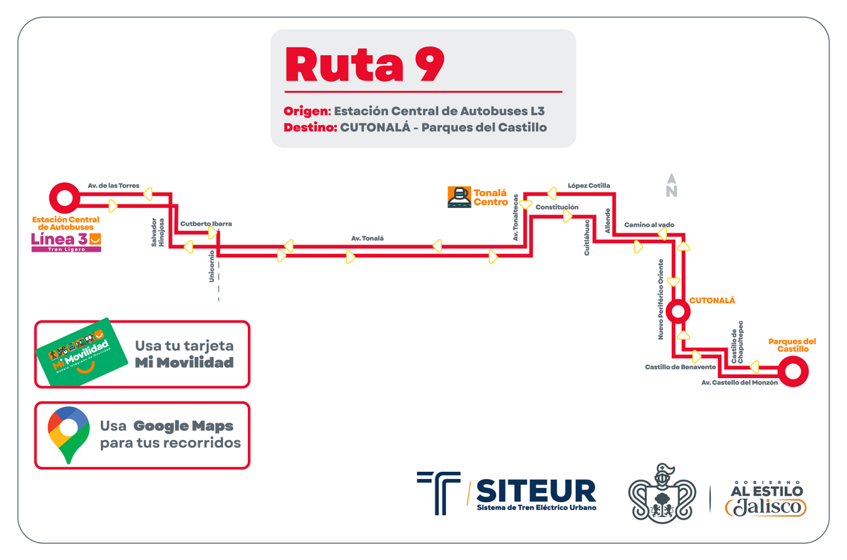 SITEURJAL's tweet image. La #Ruta9 de #MiTransporte Tren Ligero conecta el CUTonalá con la #Línea3.

Recorre 24 km con frecuencia de 15 min y opera con 8 unidades accesibles para hasta 80 personas. Conecta la Central de Autobuses, el centro de Tonalá y el Hospital Civil de Oriente.
