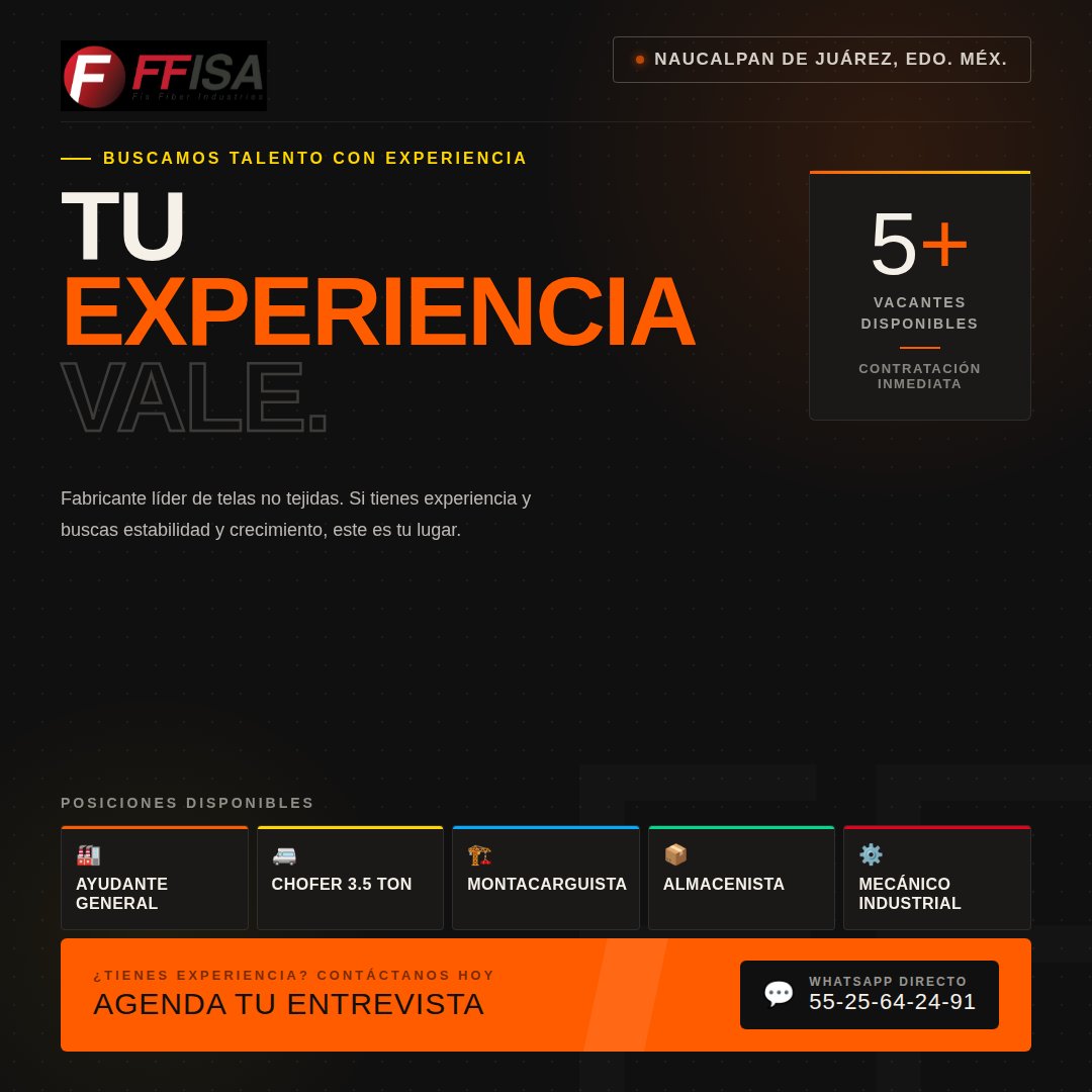 FisFiber's tweet photo. buscando: ✅ Ayudantes Generales (1er, 2do y 3er turno — turnos fijos) ✅ Chofer de camioneta 3.5 ✅ Montacarguista (horario rotativo) ✅ Almacenista con control de inventarios (horario rotativo) ✅ Mecánico Industrial. 📲 Agenda tu cita por Whatsapp https://t.co/XAe0L8O1Jg https://t.co/lRPOPnN96p