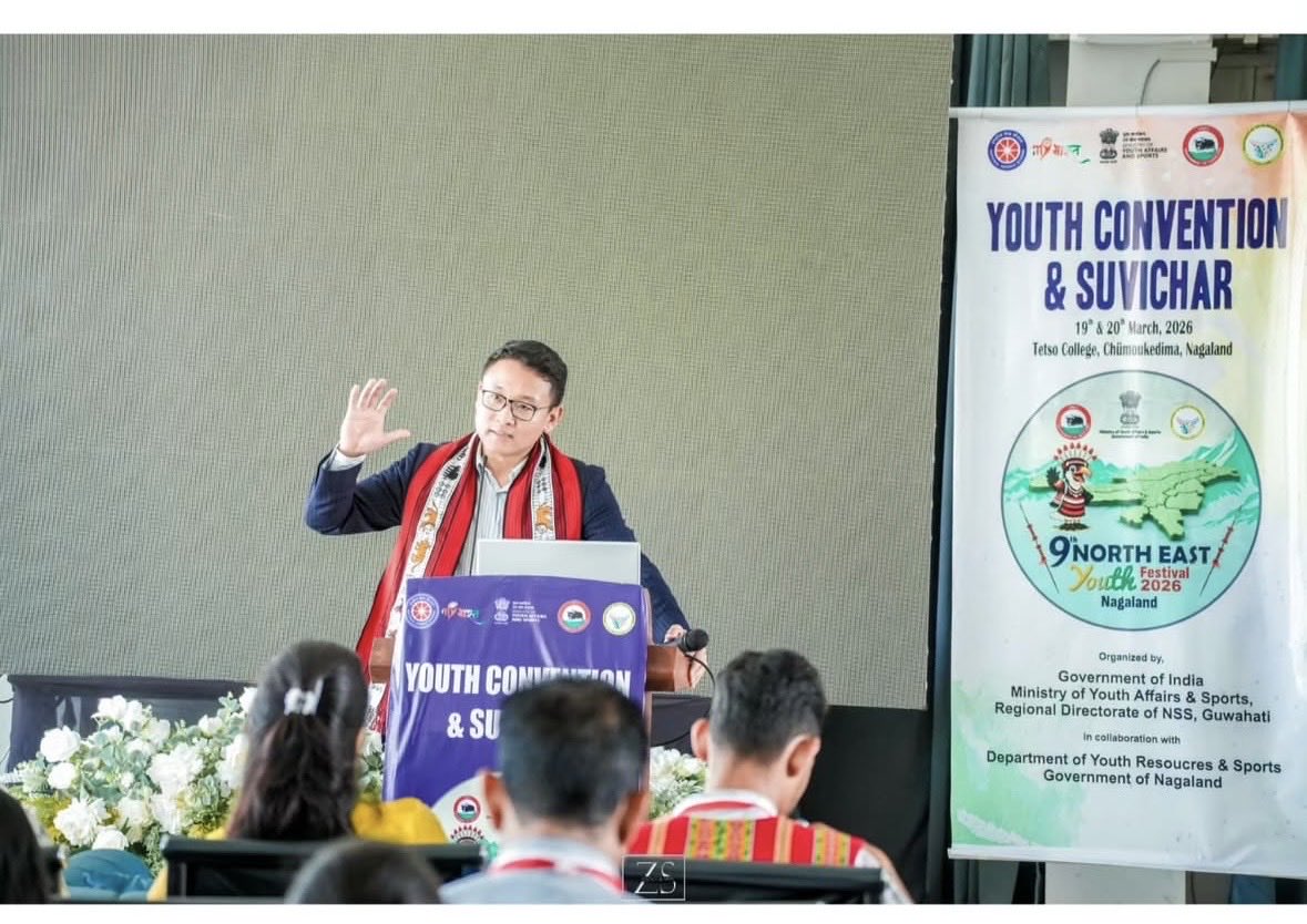 NssTetso's tweet photo. Day 1 Session 2 of the ‘Youth Convention &amp; Suvichar’ with resource speaker Mr Thejasevi Putsure at the 9th North East Youth Festival 2026, Nagaland, held at Tetso College, Chumoukedima, Nagaland. https://t.co/JTP7Io2C0A