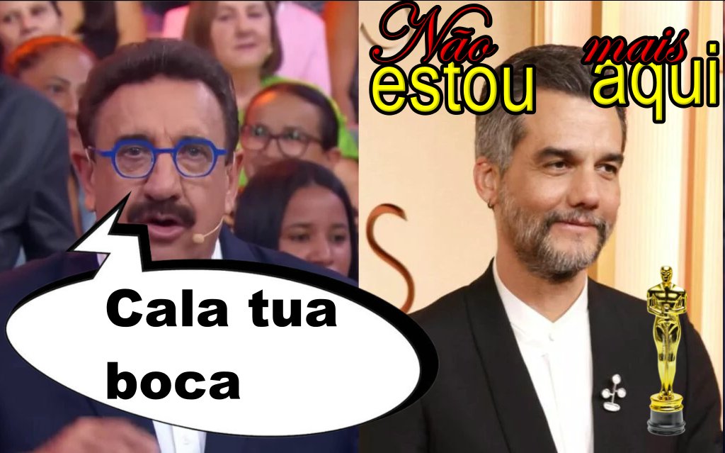 🎭Bomba: Depois de levar um esculacho do Ratinho, Wagner Moura (o Marlon Brando do Pelourinho, segundo Fernanda Torres) anuncia seu próximo filme sobre a ditadura (antiga) para concorrer ao Ozcar.

"Não estou mais aqui".