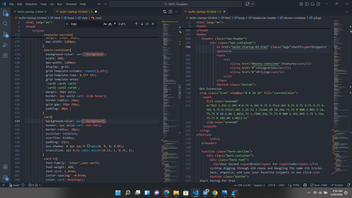 AbimbolaDa31415's tweet photo. Yesterday’s practice is today’s feature!
Integrated CSS Grid into the SwiftSnippet landing page. Leveraging repeat(3, 1fr), grid-template-areas, and minmax() to architect a high-density Bento UI.
Consistency > Tutorials. 🚀
#BuildInPublic #CSSGrid #UIUX #WebDev #frontend https://t.co/NFamGwk0Q8