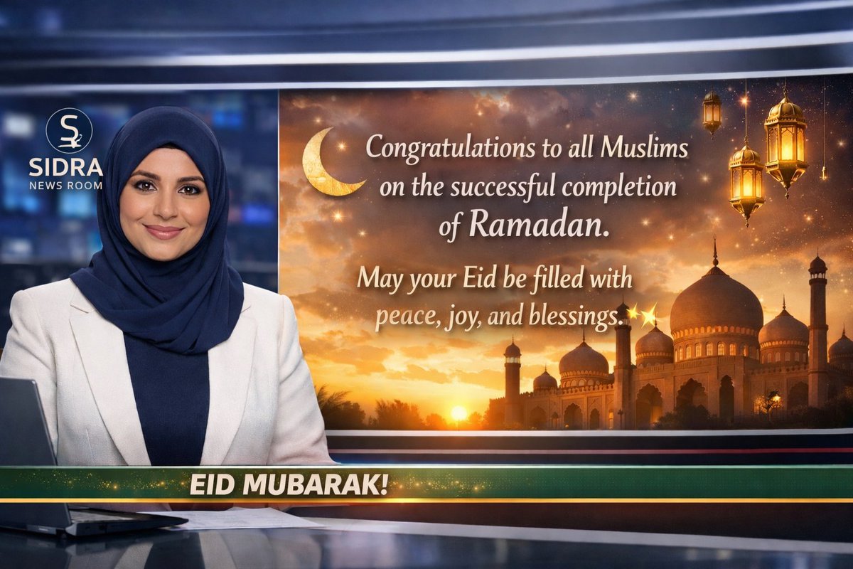 SidraNewsRoom's tweet photo. Congratulations to all Muslims on the successful completion of Ramadan. May your Eid be filled with peace, joy, and blessings. 🌙✨ https://t.co/vymEC1OIW3