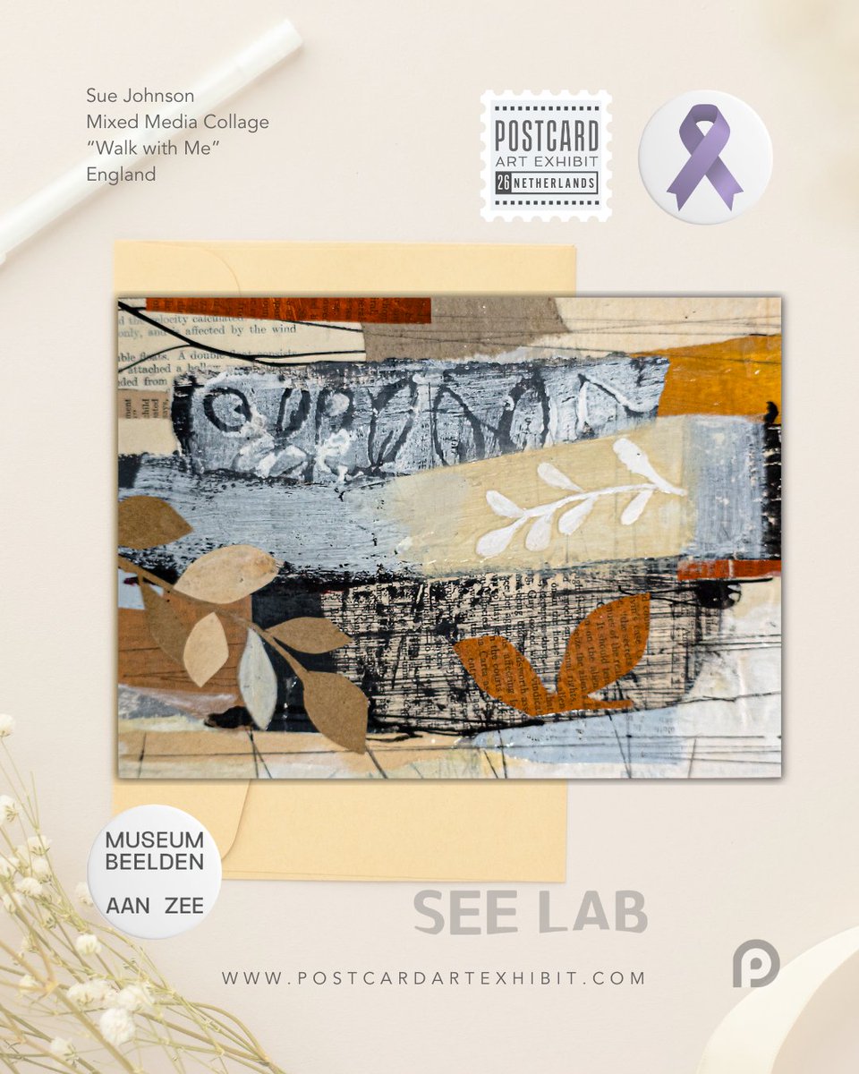 A lovely card being prepped for #postcardartexhibit26! Together, we support Blijft-je-Bij — the art program at Museum Beelden aan Zee designed for those affected by Alzheimer's. Thanks, Sue Johnson (not on X) #postcardartexhibit #artistssupportingalzheimers #artforacause
