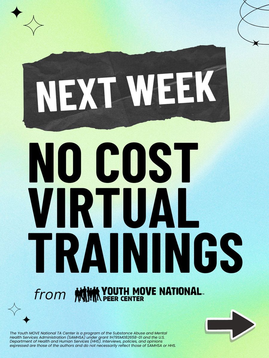 YMNPeerCenter's tweet photo. Next week, Youth MOVE National is hosting THREE no cost virtual trainings! 💫 We look forward to seeing you there! 

Registration links for each can be found here: https://t.co/5NtyEwfOgX  

#YouthEmpowerment #PeerSupport #Trainings #YouthVoice #YouthLeadership https://t.co/WLVhOE9gUI