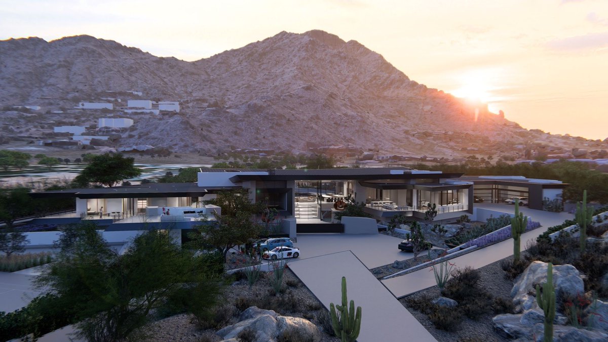 Set in the shadow of Camelback Mountain, this modernist dwelling provides a private owners' drive leading to a six-car glass garage as well as a guest drive and guest parking. 

To enjoy the entire project, follow the link >> bit.ly/4bcB2Zh
Follow @drewettworks