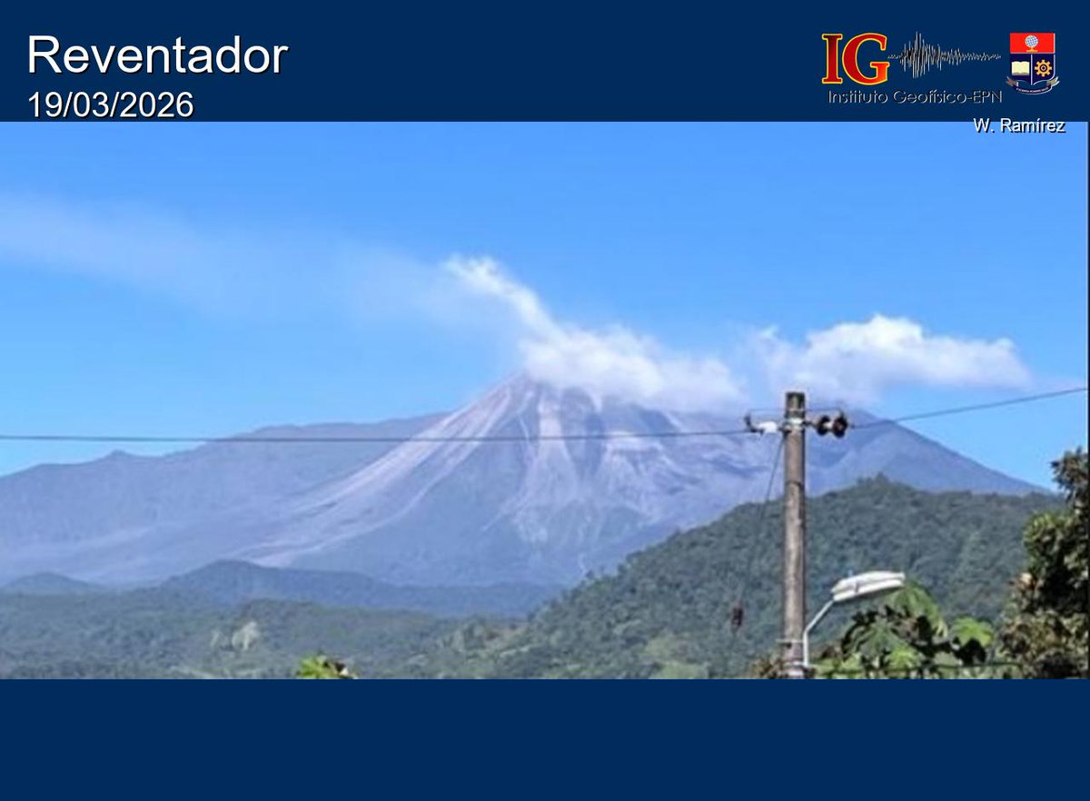IGecuador's tweet photo. Informe Diario #ElReventador N° 2026-078
jueves 19 de marzo de 2026
Nivel de Actividad: 
Superficial: Alta
Tendencia Superficial: Sin cambio
Interna: Moderada 
Tendencia Interna: Sin cambio
Revisarlo en: https://t.co/7VqNDDSCt7 https://t.co/ZBwYxpebLn