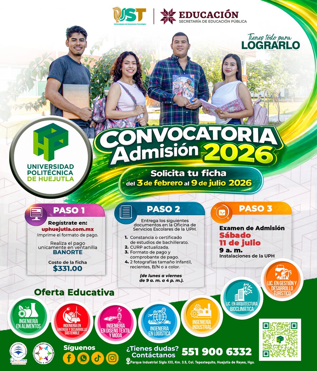 SEPHidalgo's tweet photo. 🎓🔥 Tu futuro empieza hoy en la #UPH Forma parte de una comunidad que impulsa tu talento con carreras innovadoras en ingeniería, arquitectura y gestión. 📚💡
📝Solicita tu ficha del 3 de febrero al 9 de julio y prepárate para lograrlo.
👉 Conoce la oferta educativa y da el siguiente paso hacia tu carrera profesional.
🔗Más información en: https://t.co/5jEak1jJJl
#EducaciónEsTransformación #NatyCastrejón