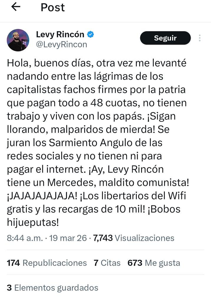 El doctor Levy Rincón amaneció agresivo, impulsivo. 

¿Adivinen qué? Borro el Tuit, aquí lo tenemos guardado. 🤝