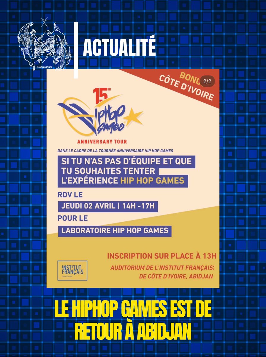 The_BFTC's tweet photo. ACTUALITÉ:
👉le HipHop Games fait son retour à Abidjan, avec la possibilité pour les groupes de danse et les danseurs solo de tenter leur chance pour remporter leur place pour le grand prix.
🎁 3 millions à la clé.

Qui tu vois gagner?
#rapivoire #abidjan #danse
#hiphop #CIV https://t.co/JjEILutSSF