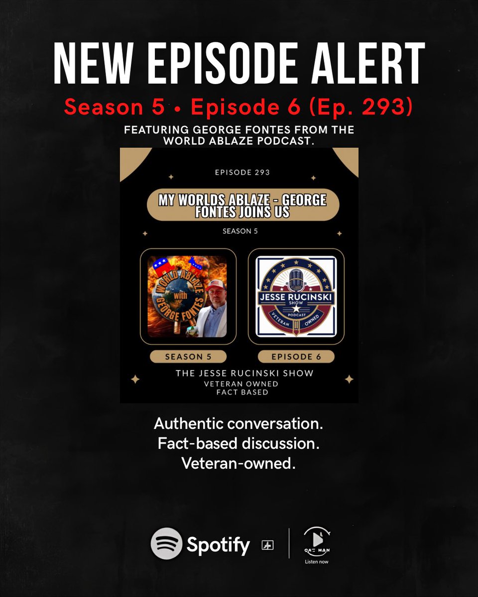 The <a href="/fontesablaze/">World Ablaze with George Fontes</a> and <a href="/JRucinskiShow/">The Jesse Rucinski Show</a> mashup the world needed. Available on most platforms and at 2146media.com. 

Check it out and make sure to subscribe so you never miss an episode. 

open.spotify.com/episode/2PO1lx…

open.spotify.com/episode/2PO1lx…

#Podcast #Veteran #IranWar‌ #USA