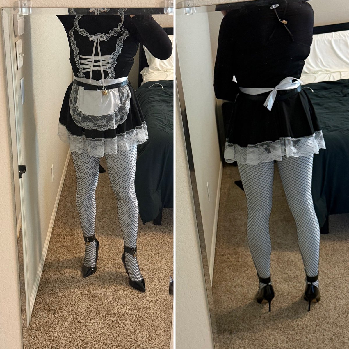 KimoRyder's tweet photo. Lock everything, including the outfit and heels. 2 corsets and 4 layers of tights underneath too, nice and snug

#sissy #sissymaid #maid #fishnets #tights #sissymaids #highheels #lockedheels https://t.co/sTgXeTkQSf