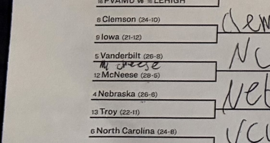 My kid wrote “cheese” above McNeese in his bracket. I asked why. He said, “Because, mac ‘n cheese.”

I think we need to work on some food-related alternative names (or other narratives) for these March Madness teams. cc: <a href="/SiaNejad/">Sia Nejad</a>