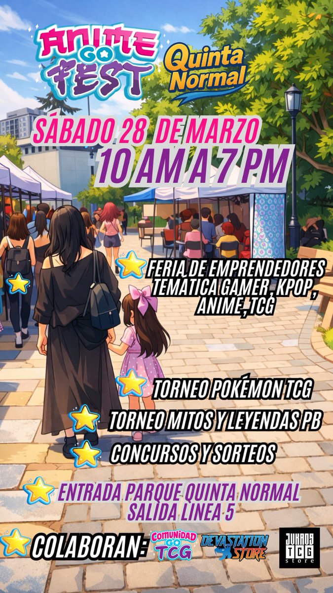 frikicity's tweet photo. Este Sábado 28 de Marzo, te invitamos al evento AnimeGo Fest, tendremos torneo TCG, actividades, Arte 3D, Anime,k-pop… 
Nos vemos en el Parque Quinta Normal!!  #animegofest #tcg #tcgpokemon #mitosyleyendastcg #frikicity #parquequintanormal https://t.co/Jn74MKnOgk