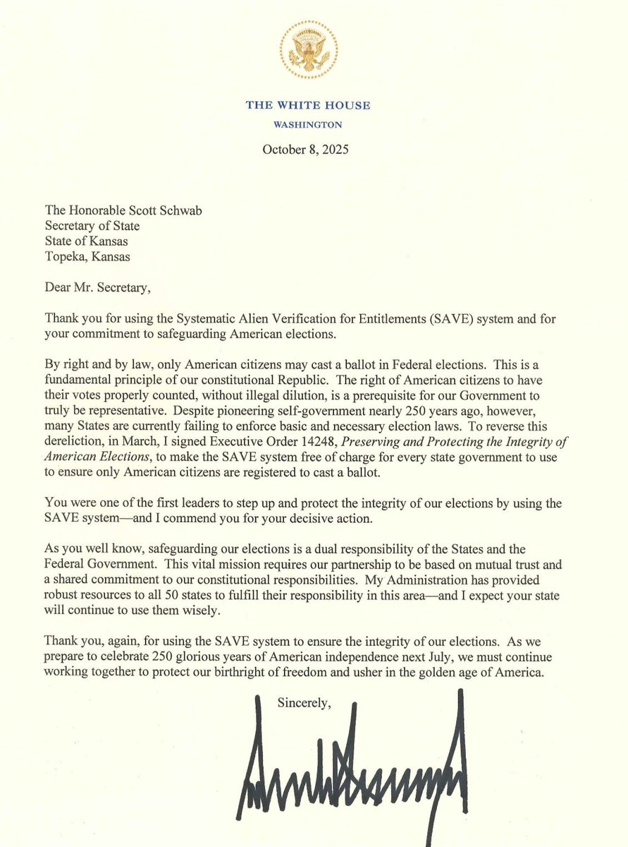ScottSchwabKS's tweet image. Kansas has already implemented the provisions of this bill. I appreciate the legislature working with my office to codify these election security measures.

Grateful for @POTUS recognizing this fact a few months ago.

Thank you for your attention to this matter. #ksleg