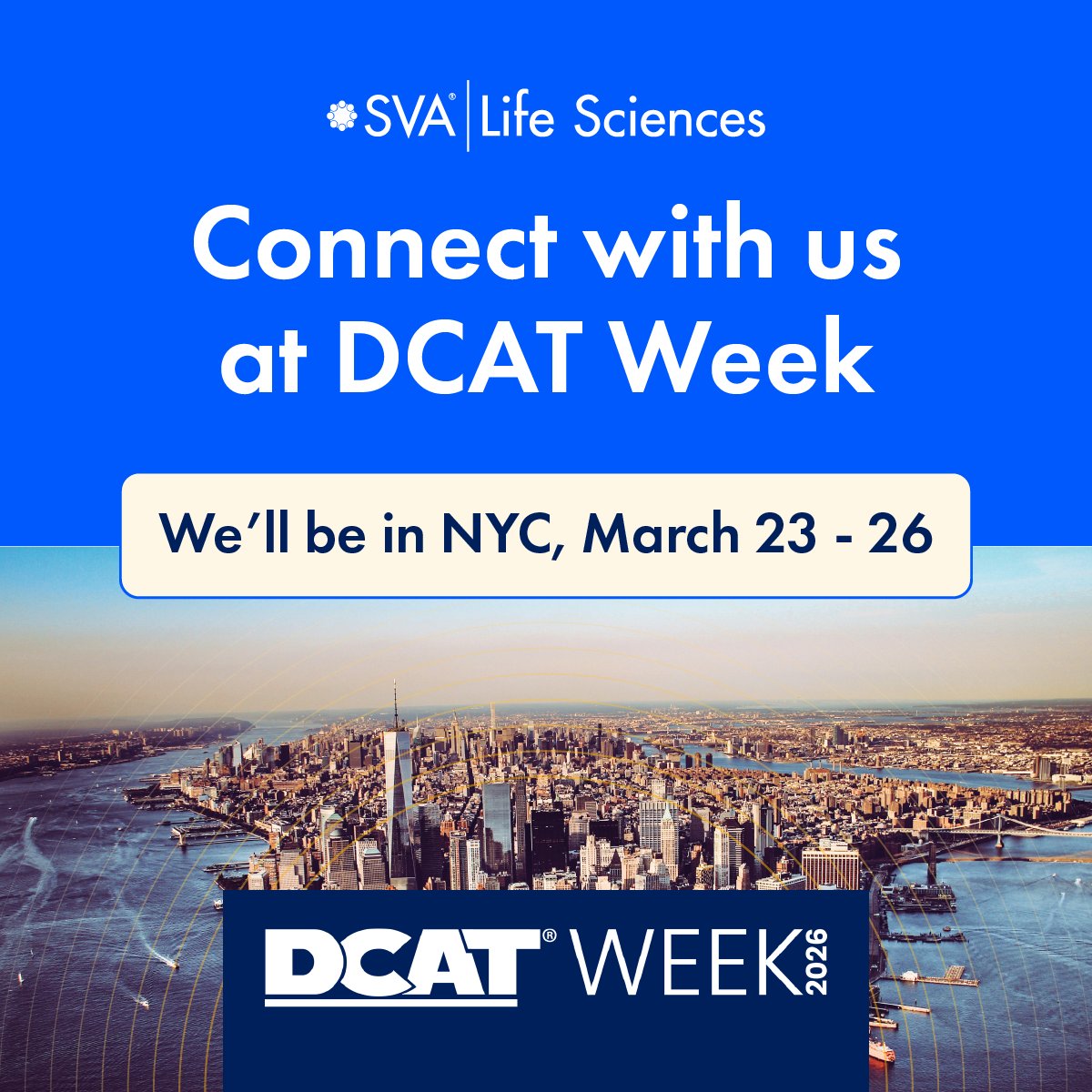 SVAcompanies's tweet image. Heading to #DCATWeek? Let’s connect before the week gets underway.

The SVA Life Sciences team will be in New York for DCAT (Drug, Chemical &amp;amp; Associated Technologies Association)’s annual event, and Andrew Petrasko, Al Swarts, and Matthew Kremer are looking forward to meeting