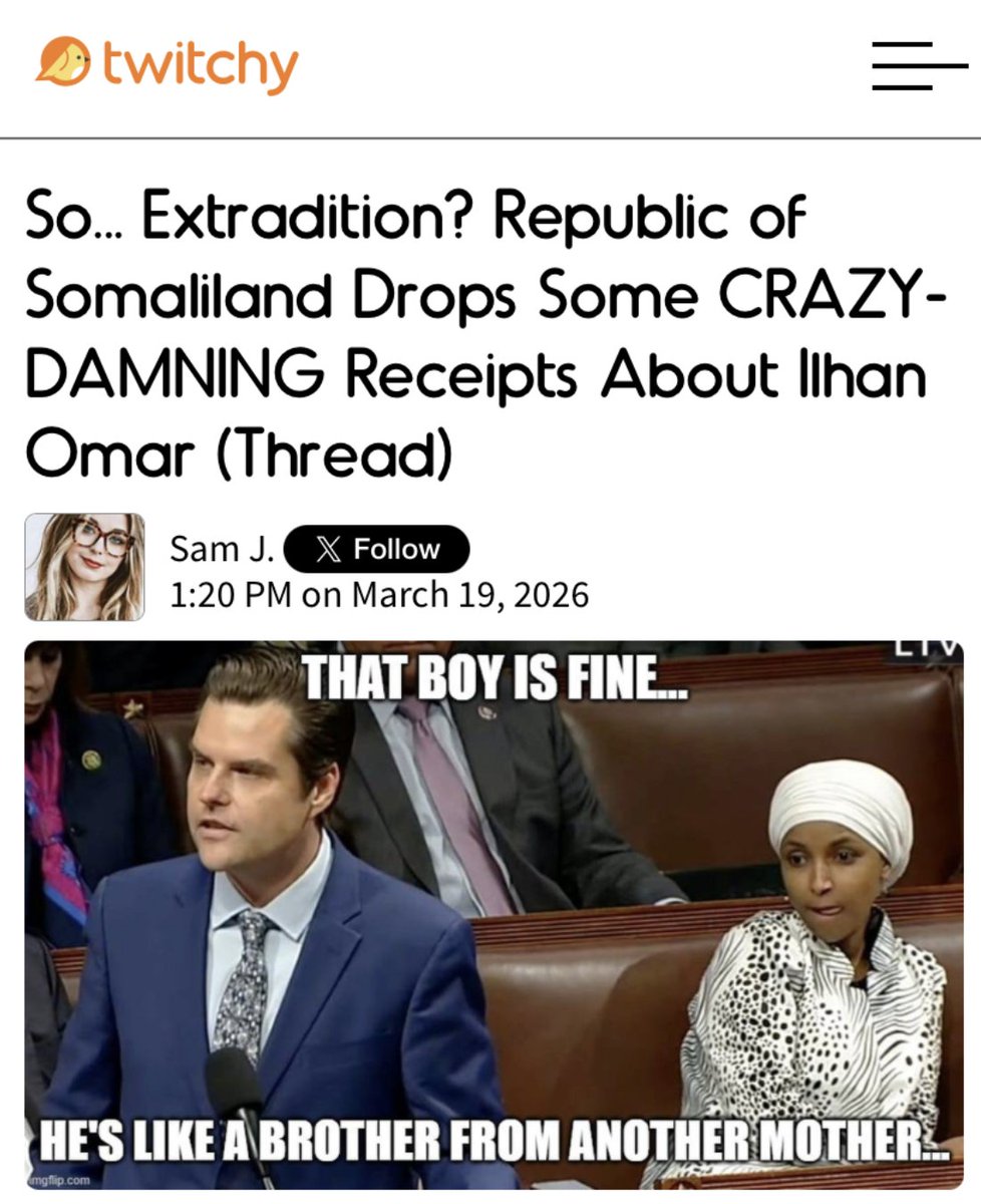 Gosh, we're not experts, but that sure looks like a marriage license.

So... Extradition? Republic of Somaliland Drops Some CRAZY-DAMNING Receipts About Ilhan Omar (Thread)

twitchy.com/samj/2026/03/1…