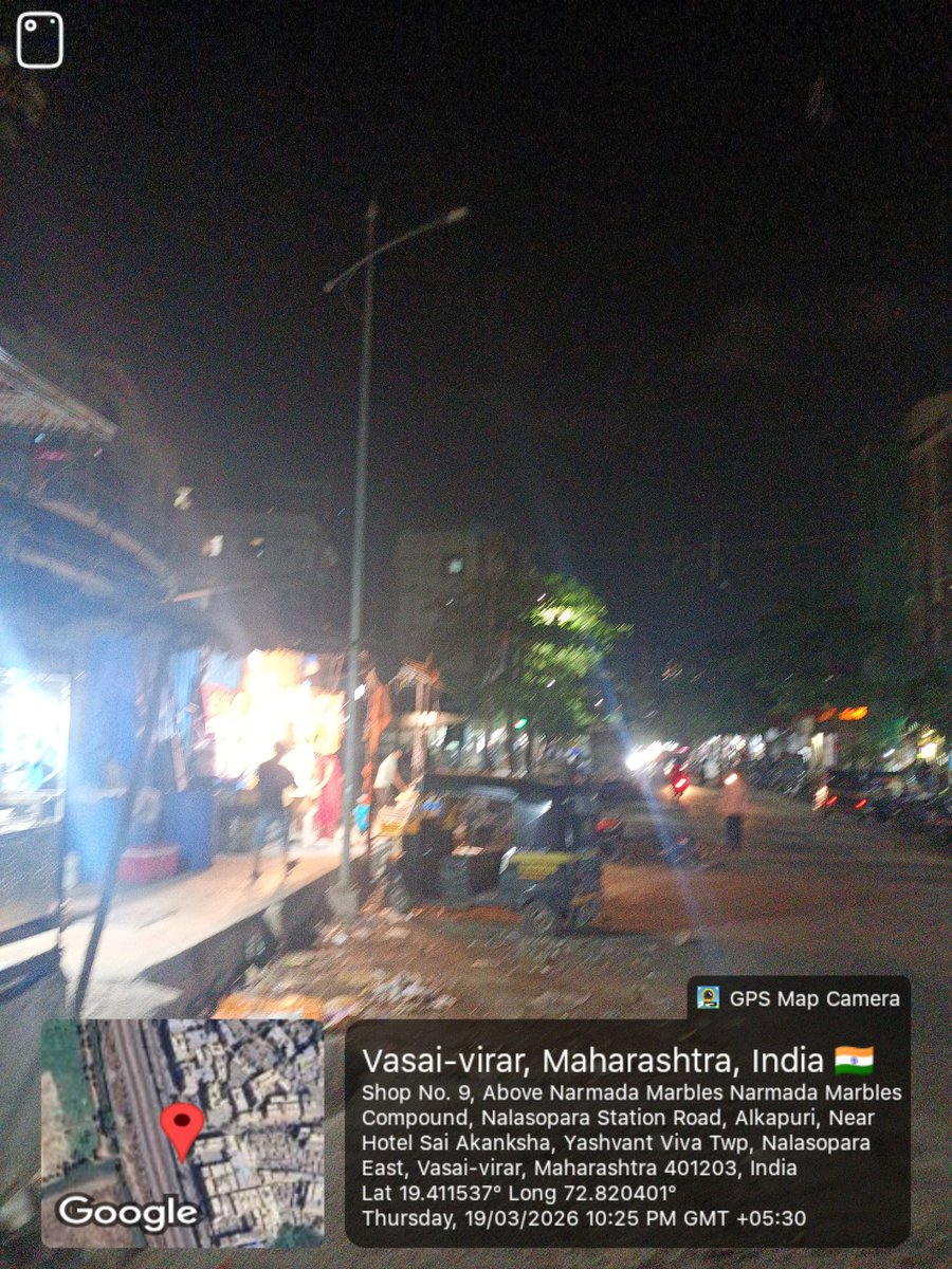 CSRAI8080's tweet photo. @vvcmc_official 
प्रभाग 15 
अलकापुरी स्टेशन रोड 
नियर नर्मदा मार्बल 
कई दिनों से रोड लाइट बंद है और एक लाइट पोल 
जो झुका हुआ है कृपया करके इसको जल्द से जल्द ठीक करें 
बिजली विभाग वसई विरार महानगर पालिका https://t.co/253RDIqYJq
