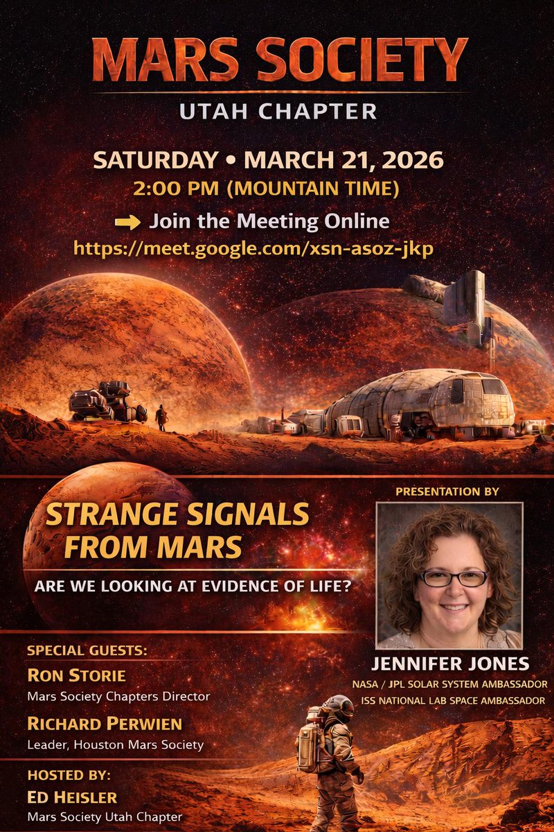 Utah Mars fans—ready to explore the Red Planet? Don’t miss the Mars Society Utah Chapter’s virtual meeting on March 21. #spaceadvocacy #stem #utah #themarssociety #humanstomars #searchforlife #education