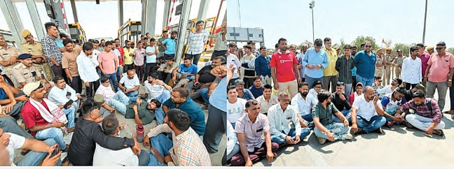 Locals protest against tax collection at Zhab toll plaza on Mandvi–Kim highway