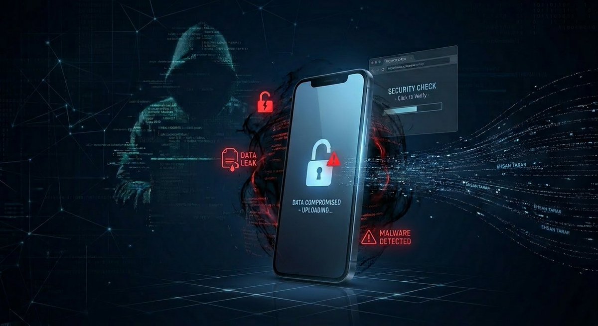 _ehsantarar's tweet photo. iPhone alert: A new spyware toolkit DarkSword can steal your data just by visiting a malicious website.
No app install. No warning. Just one click.
Impacted: iOS 18.4-18.7
Update your device NOW. Avoid suspicious links.
#iPhone #DataBreach #Privacy #iOS #Infosec #DarkSword https://t.co/9N6gTVY7Zp
