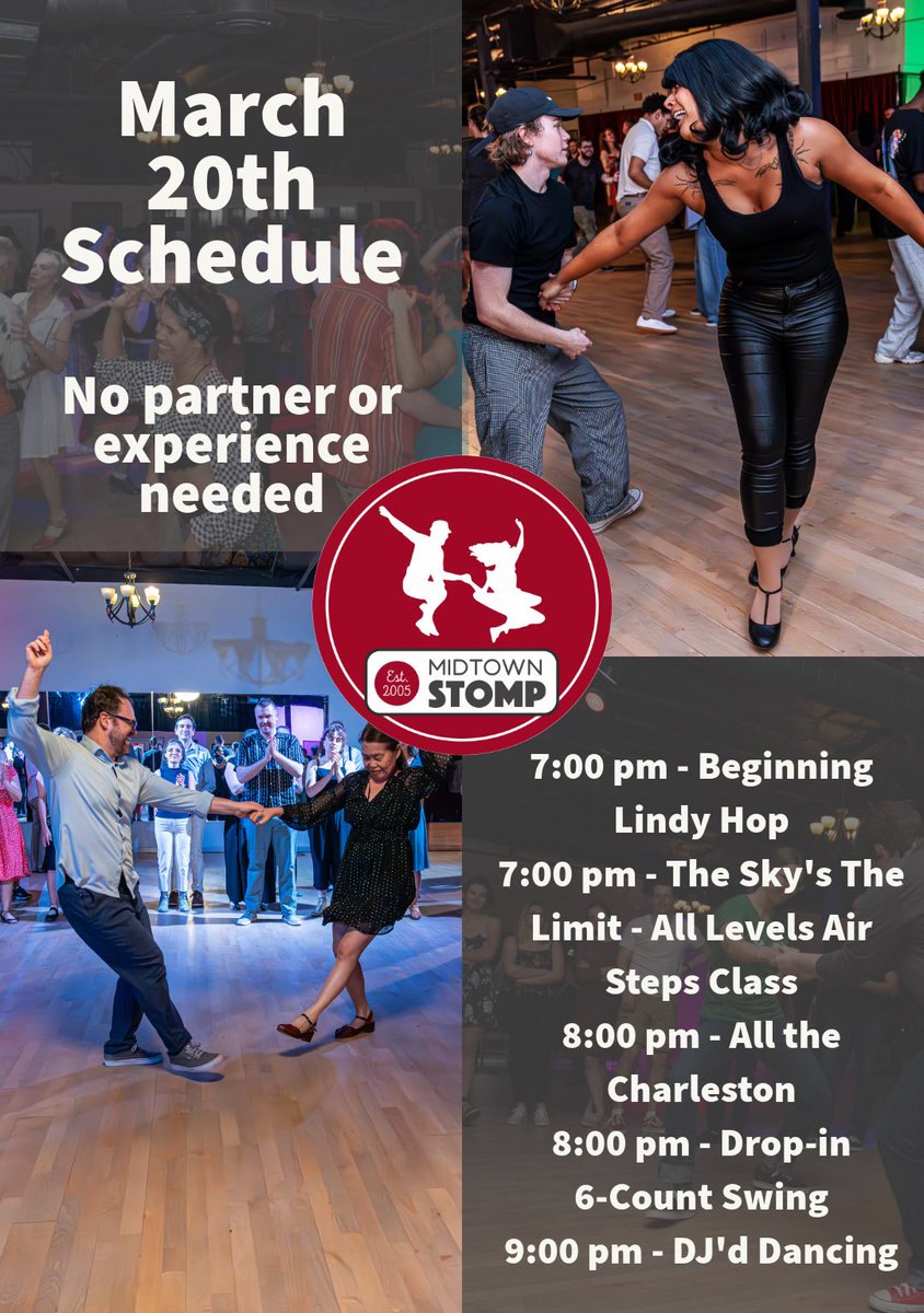MidtownStomp's tweet photo. If you need plans Friday, this is your sign. good music, good people, good friends, and we'll teach you everything you need to know before the dancing starts. https://t.co/aIeeGdfPY7
