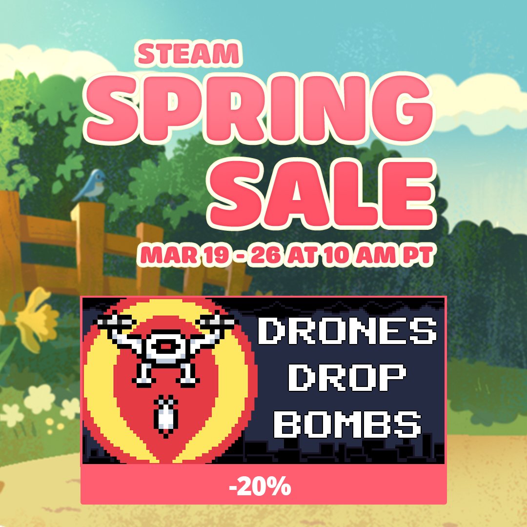 DronesDropBombs's tweet photo. Drones Drop Bombs joins Steam Spring sale! 
Join the fight against robots at 20% discount!

https://t.co/4Wlp2ikD9E https://t.co/n2Yu3w02T2