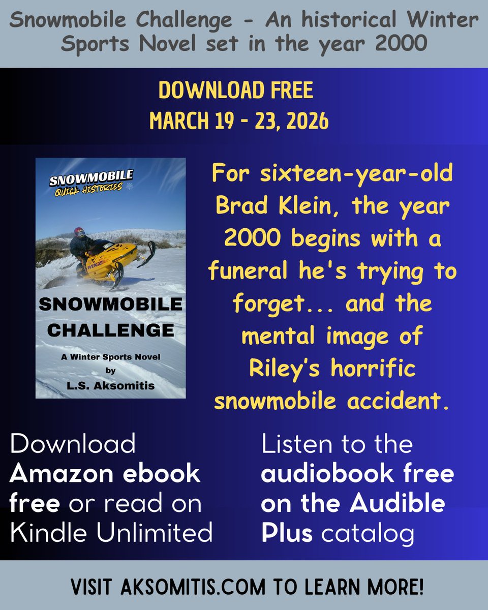 aksomitis's tweet photo. No snow? Download the #free #ebook Snowmobile Challenge until Mar 23/26, by Amazon best selling author, Linda Aksomitis.
https://t.co/y6lPVrzWFb
#snowmobiling #snowmobiles #readers #YA #bookgiveaway #bookstagram #KindleUnlimited https://t.co/7Vb1v8JLgT