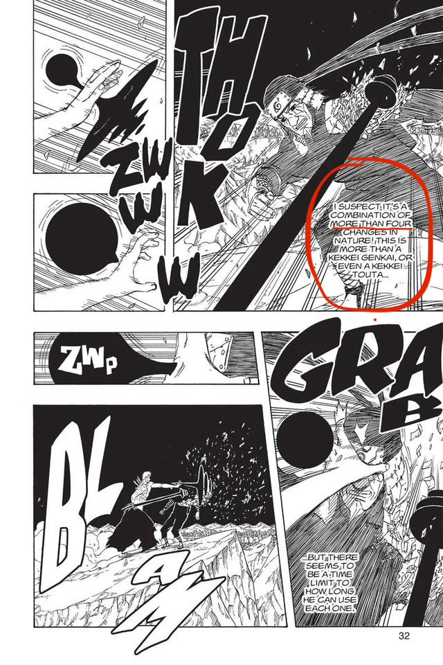 Exwardd's tweet photo. @enoch0002 @October_XII @THENEWGAIDEN @benxard No, he notes it’s made up of *More than 4* there’s 7 total, Tobirama notes it has them in it, not that it was added in. https://t.co/ZhrgRcNHD2