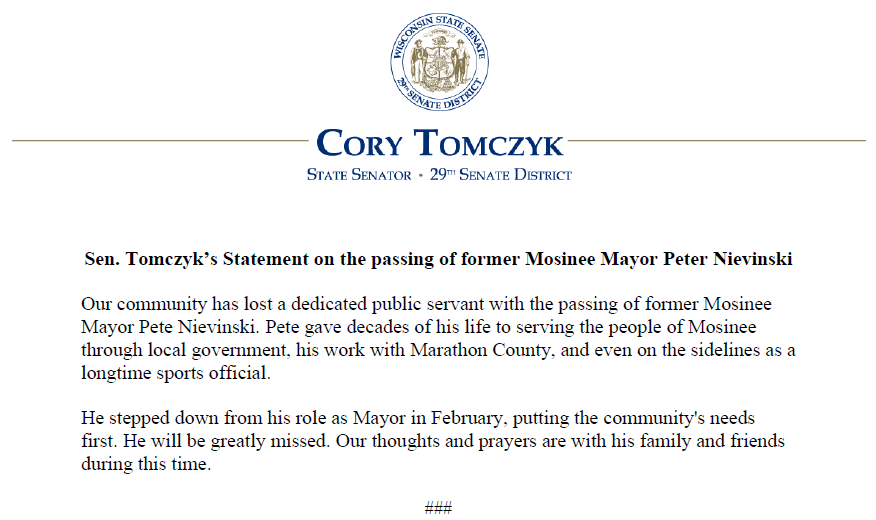 Senator Cory Tomczyk tweet media