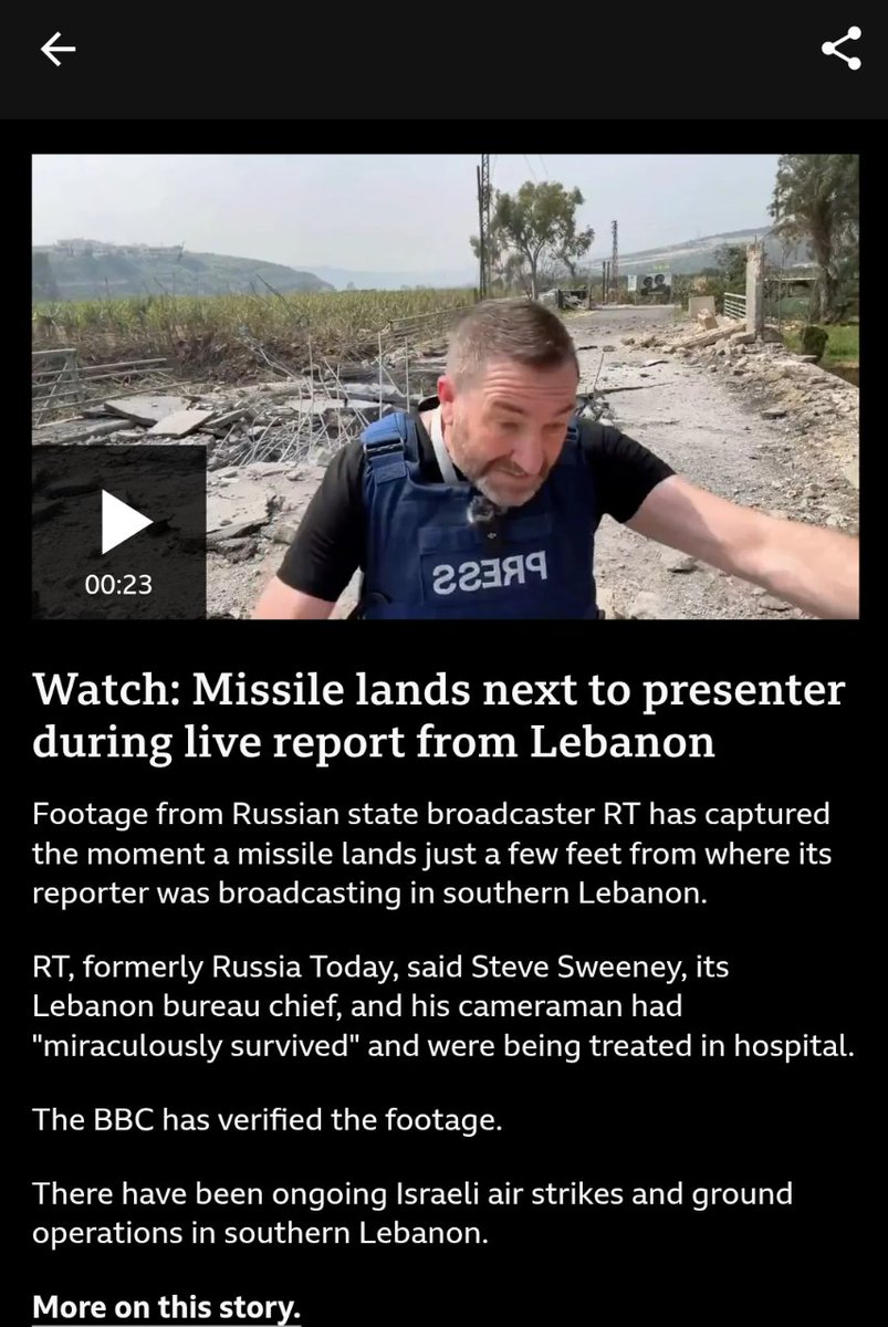 __VictorC__'s tweet photo. @Hamza_a96 @BBCWorld wrote "Missile Lands" in the headline, and hid the fact that only Israel have been striking Lebanon wayyy down at the bottom...convenient. https://t.co/Lp5PjIczG5