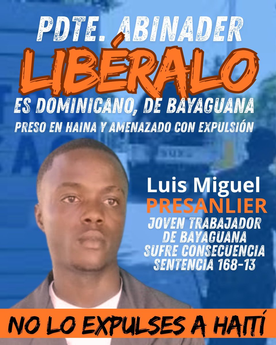 Pdte. <a href="/luisabinader/">Luis Abinader</a>, basta de tantas violaciones a los DDHH en contra de dominicanxs de ascendencia haitiana, este joven y su Mamá nacieron en Bayaguana, y la sentencia 168-13  le quitó sus derechos civiles a un nombre legal y a las nacionalidad.
Exigimos no expulsión:  LIBERTAD!