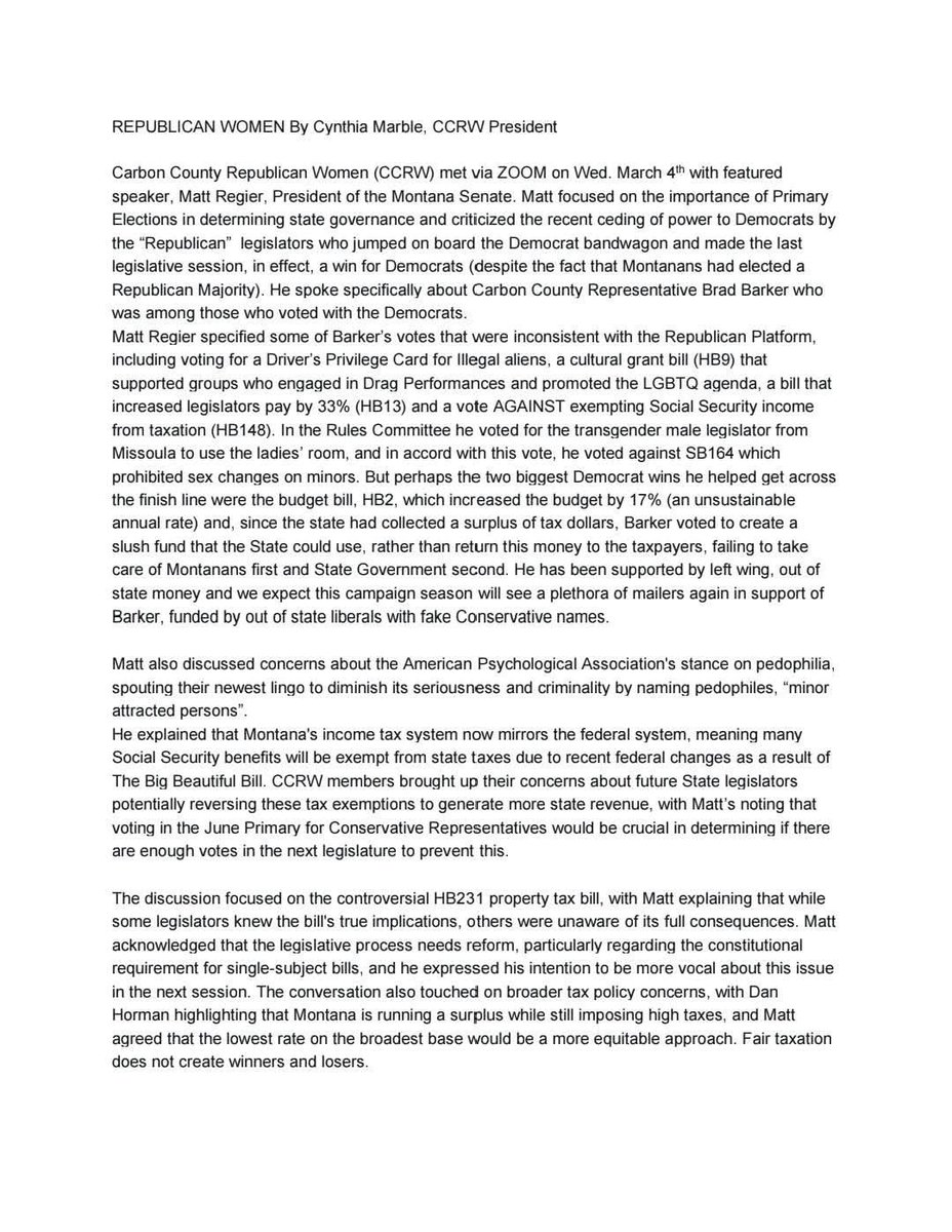 lemmiwinkster's tweet image. Read this letter about how Brad Barker is a traitor to the Republican platform in Montana advancing tr-ns shennanigans and look who endorsed Brad. 

Don't ever lecture me about how our Montana Governor is so MAGA and a @POTUS supporter. I am sick and tired of this crap.

#MTPol