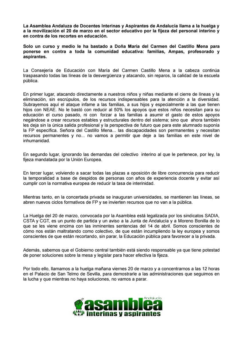 Asamblea de Interinas y Aspirantes de Andalucía tweet media