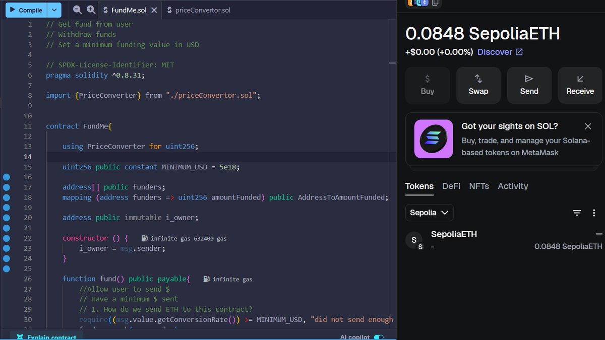 KoustavMan51112's tweet photo. Kicked off my blockchain journey by building a Fund Me smart contract (@CyfrinUpdraft).
Along the way I learned:

Solidity Fundamentals, how blockchain actually works.
Getting stuffs deployed on Testnet
Working with Ethereum and lots more.
It's just the beginning, lot more to go. https://t.co/eeYyfVgPhb