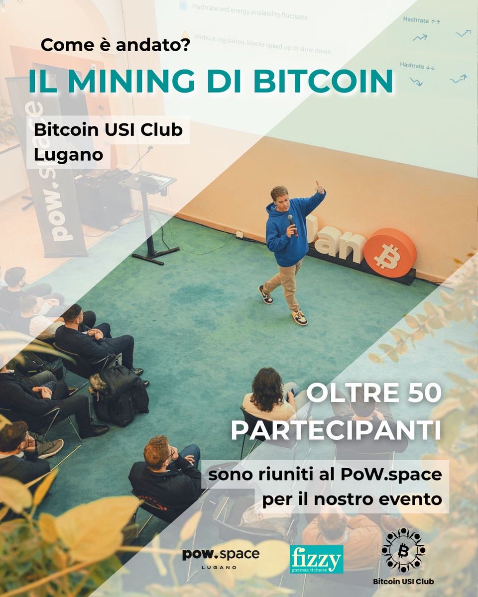 Serata da ricordare per la nostra associazione! L’evento sul mining di ₿ ha avuto grande successo.
🎤 Gio (PM di Tether) ha fornito preziosi insights. 🤝 Networking al PoW.space e visita agli uffici.
Grazie a partner e partecipanti! 
Prossimo evento ad aprile.