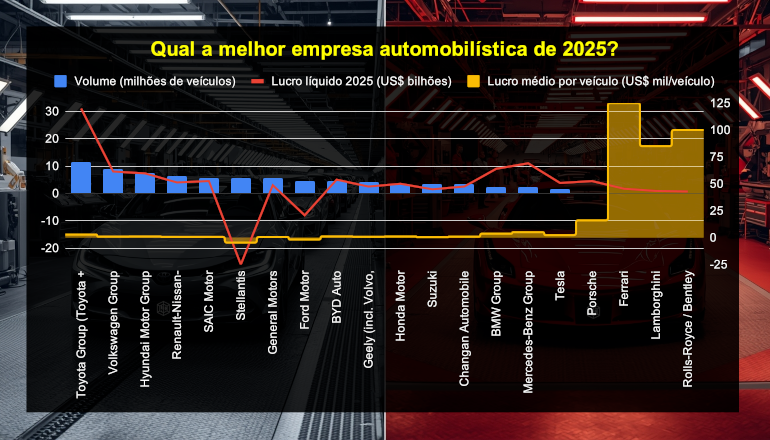 markideng's tweet photo. Qual a MELHOR empresa automotiva de 2025? 

Depende do critério!?

Volume? Toyota (11.3M)
Lucro absoluto? Toyota (~$31B)
Lucro por veículo? Ferrari/Lamborghini/Porsche/Mercedes (até $125k+ por carro!)
Futuro EV? BYD e Tesla.

#IndustriaAutomotiva #KPI #Tesla #BYD #Ferrari #Toyota https://t.co/v71Qdfjste