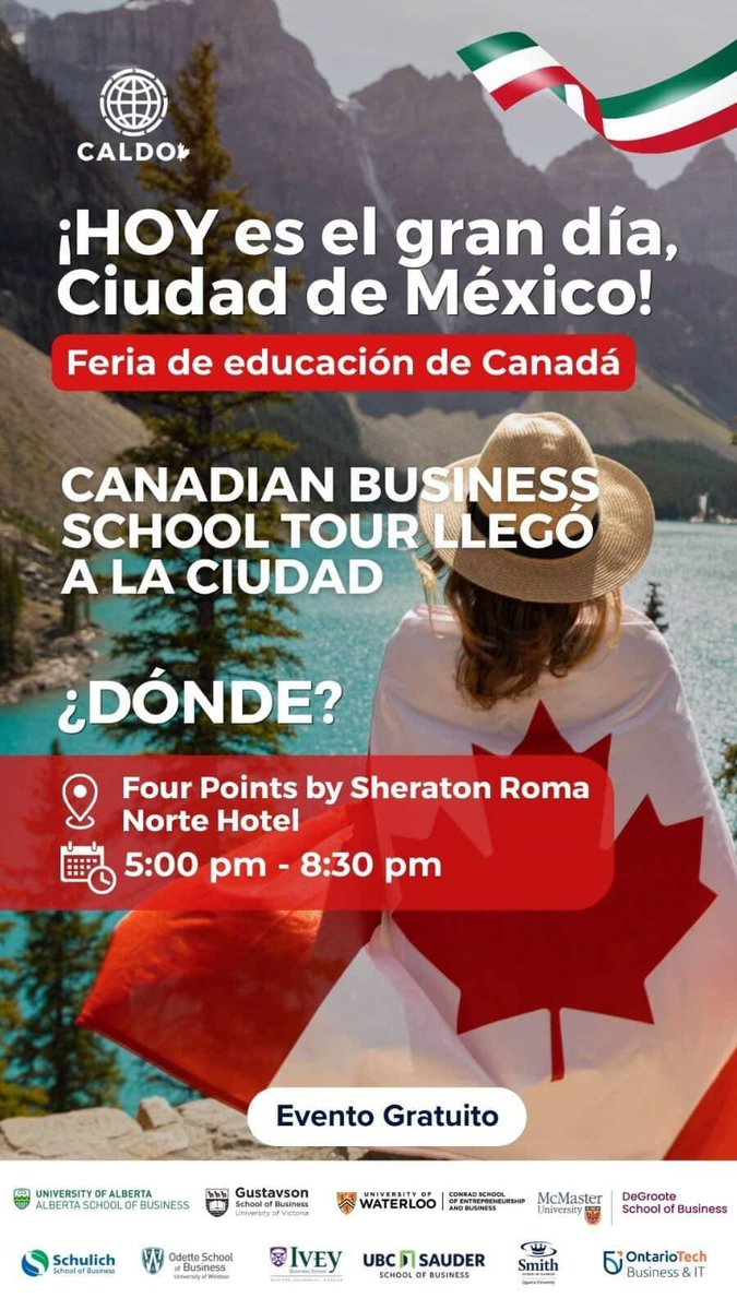 InternacionalFI's tweet image. IT'S TODAY! Don't miss it! 🇨🇦
🎫 Free event: caldobusinessgradtour.ca/mexico-city-re…

#studyinCanada