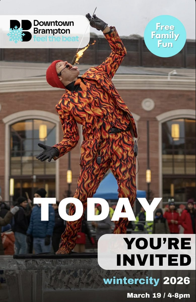 bramptondtbia's tweet photo. Join us in Downtown #Brampton TODAY from 4–8PM @gsqbrampton and the Rose Theatre for the FREE #WinterCity Festival 2026!
Check out the full festival lineup:
https://t.co/ChPbFCRJhL https://t.co/7Uk1K0GJQJ