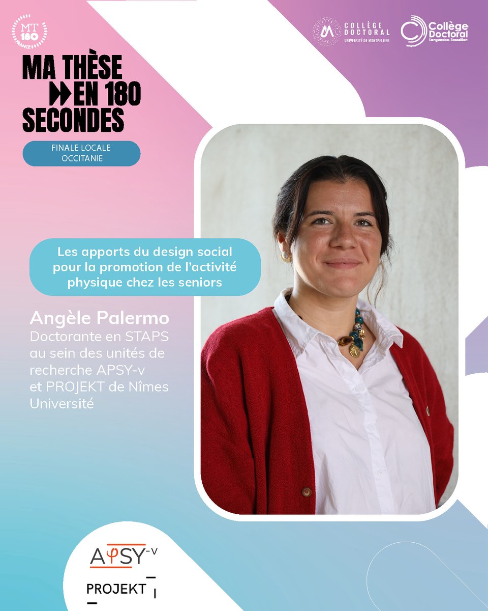 unimesfr's tweet photo. Finale locale Occitanie #MT180 | 👏aux 2 doctorantes @unimesfr sélectionnées : venez les soutenir et découvrir leur travail le 2/04!
👩🎓A.PALERMO, en #STAPS @apsy_v et @projektunimes
👩🎓M.ARRAGON en #psychologie sociale et environnementale
🎟️Inscription: https://t.co/8XwWb7pcRM https://t.co/DYwSczyNMw