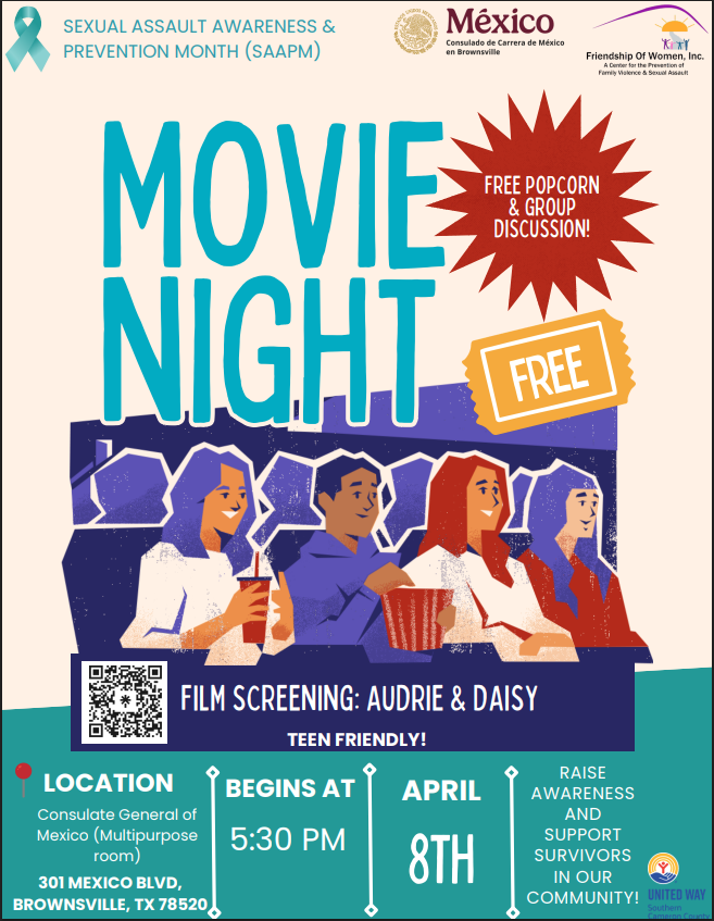ConsulMexBro's tweet photo. @ConsulMexBro 🇲🇽 and @fowinc invite you to “Movie Night” at our facilities.

🗓️ April 8th
⏰ 5:30–7:00 p.m. https://t.co/AK9cJtL6rZ
