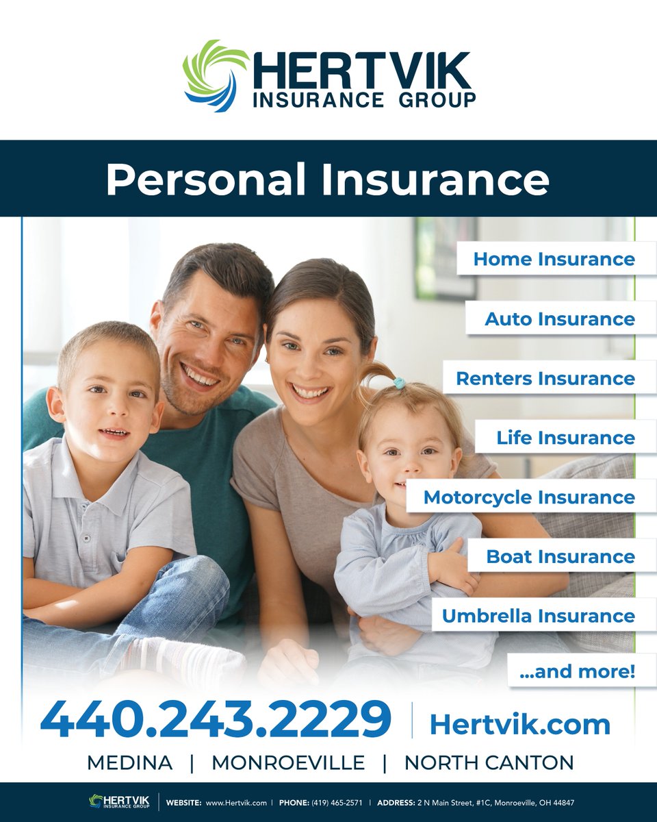 hertvikinsgrp's tweet image. Schedule a full-service consultative review, and we’ll build an insurance program tailored to your needs.

#HertvikInsurance #Medina #Monroeville #NorthCanton #PersonalInsurance #HomeInsurance #AutoInsurance