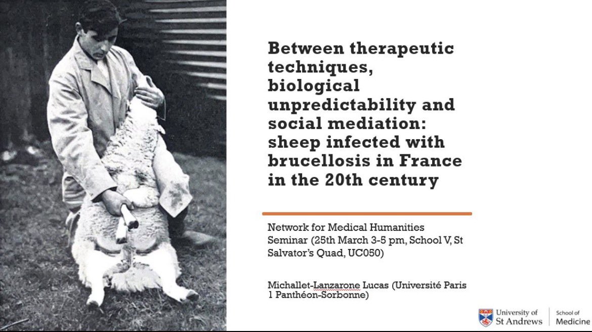 Michallet_Lanza's tweet photo. Très honoré d’intervenir la semaine prochaine au Network for Medical Humanities Seminar de l’Université de St Andrews, organisé par l'anthropologue Christos Lynteris.
Un plaisir particulier d’y discuter ce travail en Écosse, terre historique des Science and Technology Studies. https://t.co/pIesnaibWe