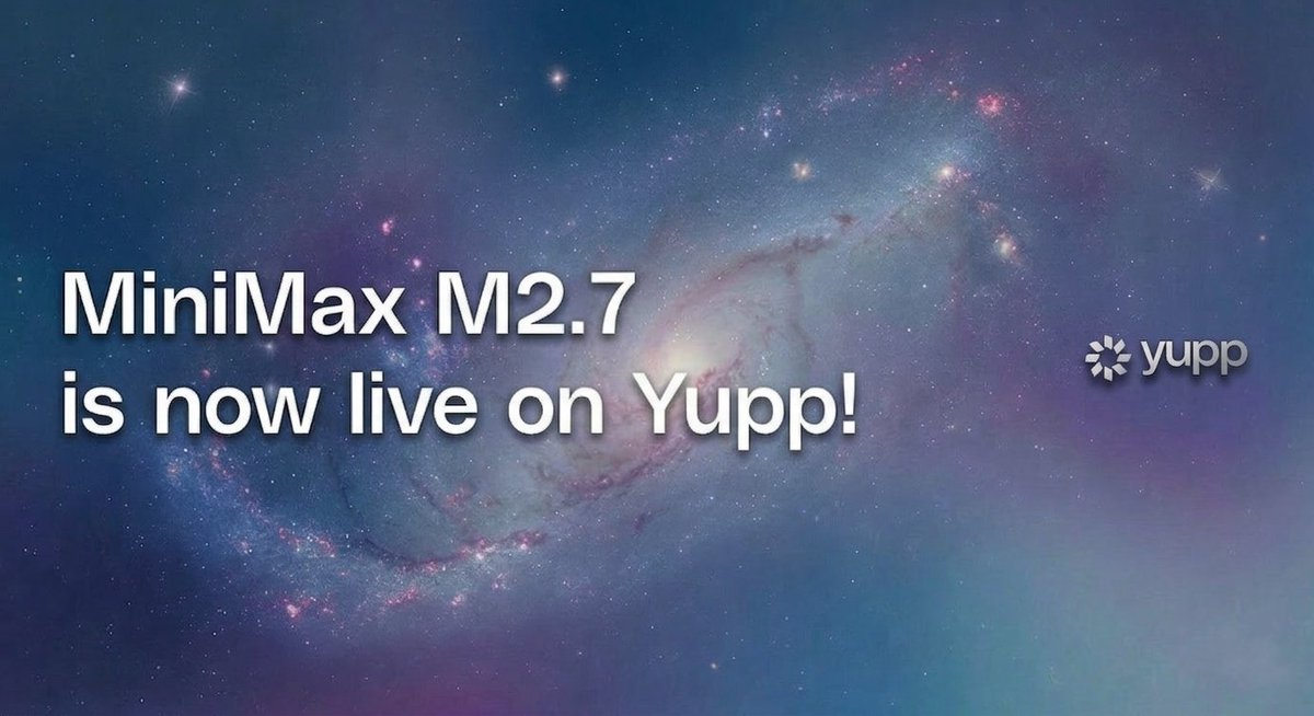 cgnit0's tweet photo. ⚡ MiniMax M2.7 - ready for action on Yupp!

The latest from @MiniMax_AI  is built for real world challenges: efficiency, speed, results.

Pick between the classic version or turbo mode for those in a hurry. Upload your tasks, watch how our model performs, and benchmark against the leaderboard - the most popular AI solutions all in one place.

@yupp_ai
