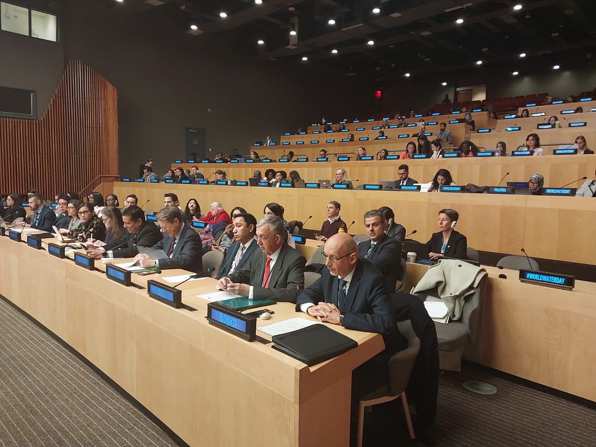SlovakiaUNNY's tweet photo. Water is more than a resource—it’s a pathway to equality.
Slovakia joins the High-Level #WorldWaterDay 2026 celebration at @UN HQ today💧🌍.
In his statement Ambassador @PeterHuleNYi highlighted 🇸🇰 commitment to water access, innovative solutions &amp; global partnerships. https://t.co/0IfVJtFi7d