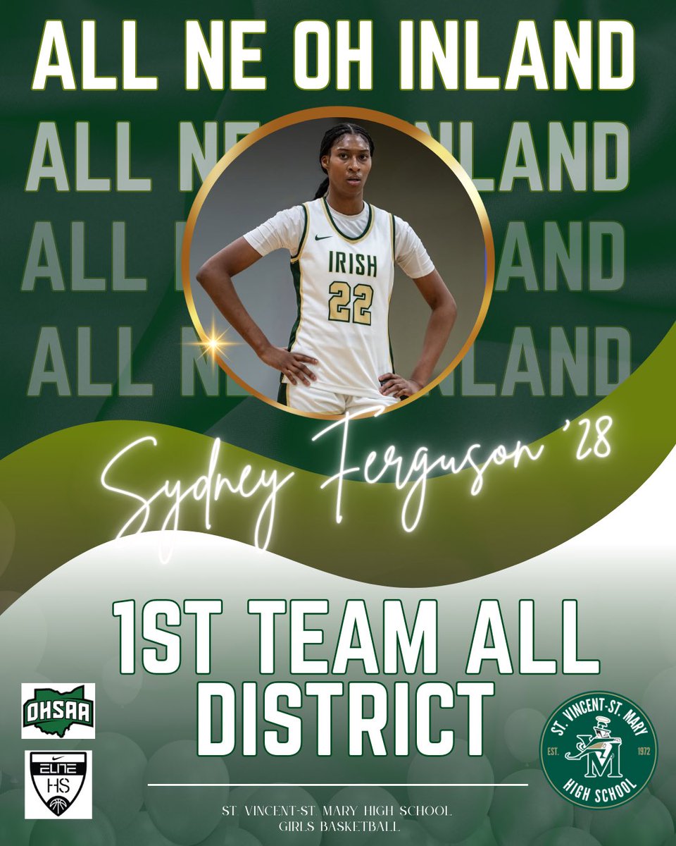 STVMGBK's tweet image. POST SZN HONORS 
Sydney Ferguson ‘28 
1st Team All Inland NE Ohio 
1st Team All District 
Congrats Syd! #GoIrish #STVM