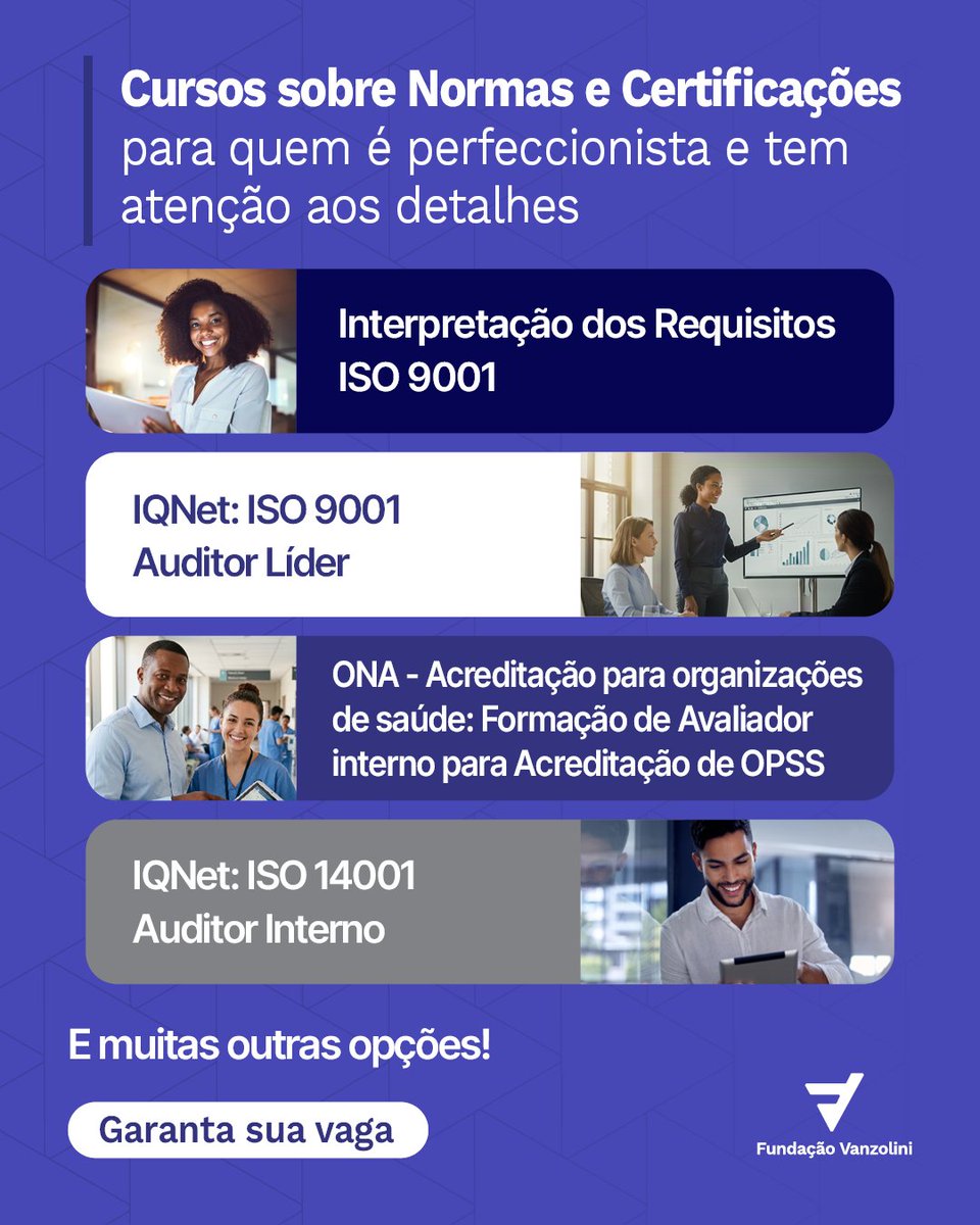 Se qualidade, conformidade e credibilidade fazem parte do seu dia a dia, então os cursos sobre normas e certificações são ideais para o sucesso da sua carreira! 🧑‍💻

Venha estudar com a gente! Matricule-se já:
🔗vanzolini.org.br/cursos/