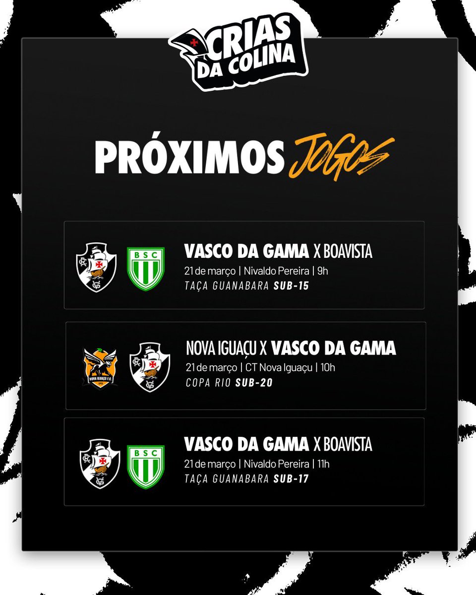 vascobase's tweet image. 🗓️ Confira os jogos deste final de semana da #BaseForte!

📺 Os jogos como mandante serão transmitidos pela VascoTV!

#BaseForte
#VascoDaGama